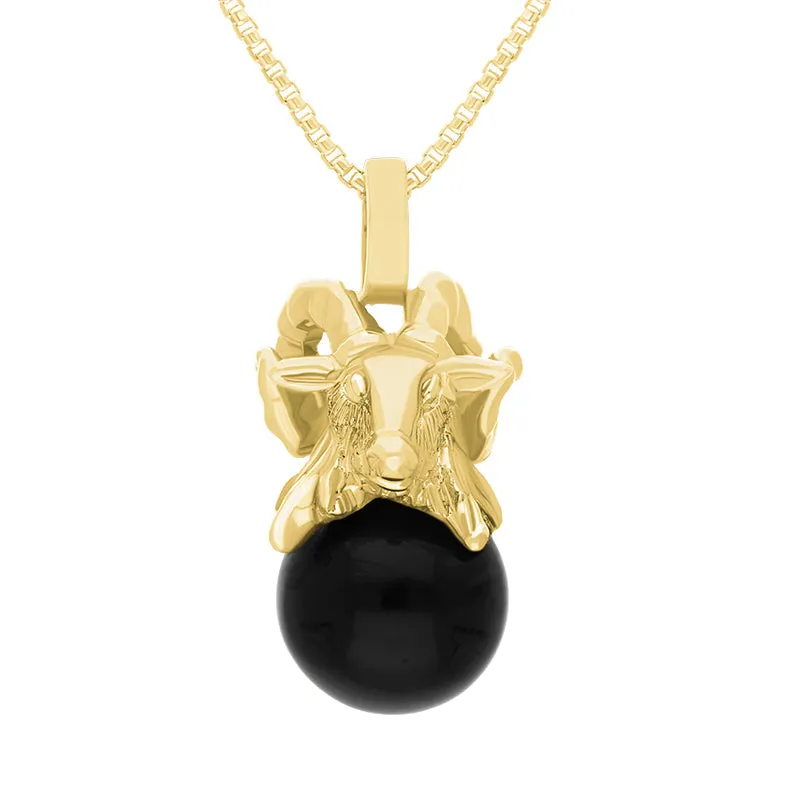 18ct Yellow Gold Whitby Jet Zodiac Aries 8mm Bead Pendant