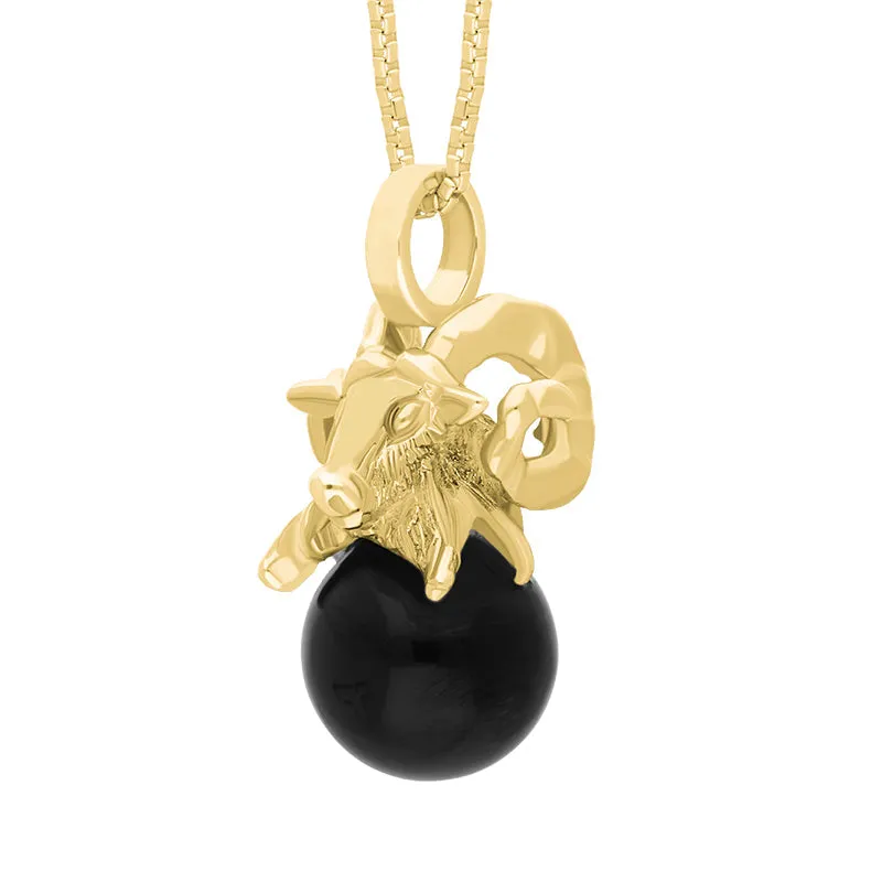 18ct Yellow Gold Whitby Jet Zodiac Aries 8mm Bead Pendant