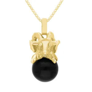 18ct Yellow Gold Whitby Jet Zodiac Aries 8mm Bead Pendant