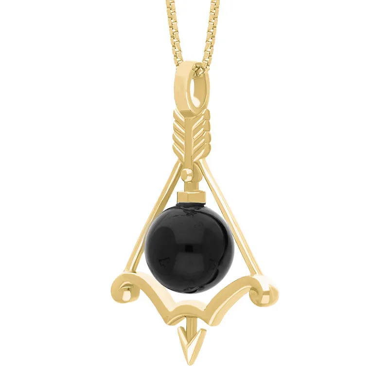 18ct Yellow Gold Whitby Jet Zodiac Sagittarius 8mm Bead Pendant