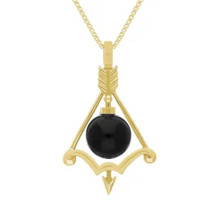 18ct Yellow Gold Whitby Jet Zodiac Sagittarius 8mm Bead Pendant
