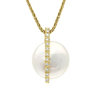18ct Yellow Gold White Akoya Pearl Diamond Bail Necklace
