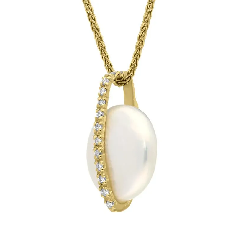 18ct Yellow Gold White Akoya Pearl Diamond Bail Necklace