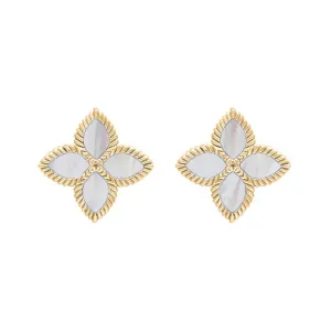 18ct Yellow Gold White Mother of Pearl Eden Marquise Flower Stud Earrings