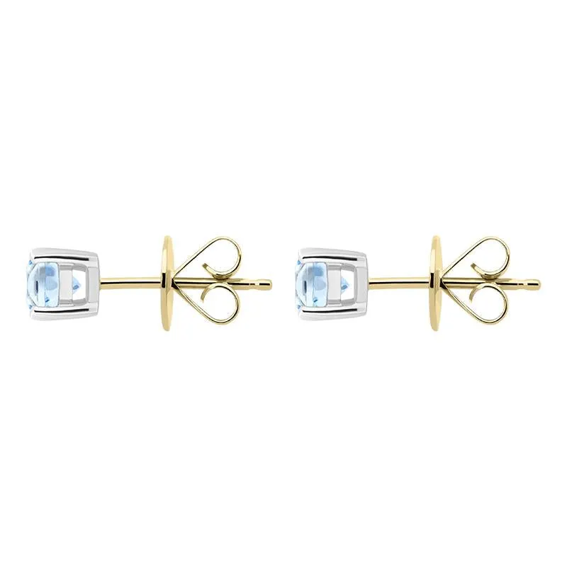 18ct Yellow White Gold Aquamarine Claw Set Solitaire Stud Earrings