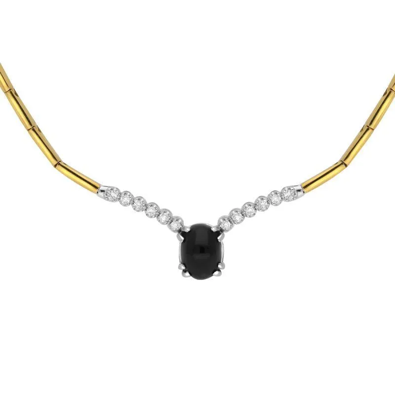 18ct Yellow White Gold Whitby Jet and Diamond Oval Centre Necklace