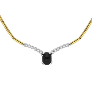 18ct Yellow White Gold Whitby Jet and Diamond Oval Centre Necklace