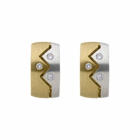 18ct White and Yellow Gold Diamond ZigZag Satin Hoop Earrings