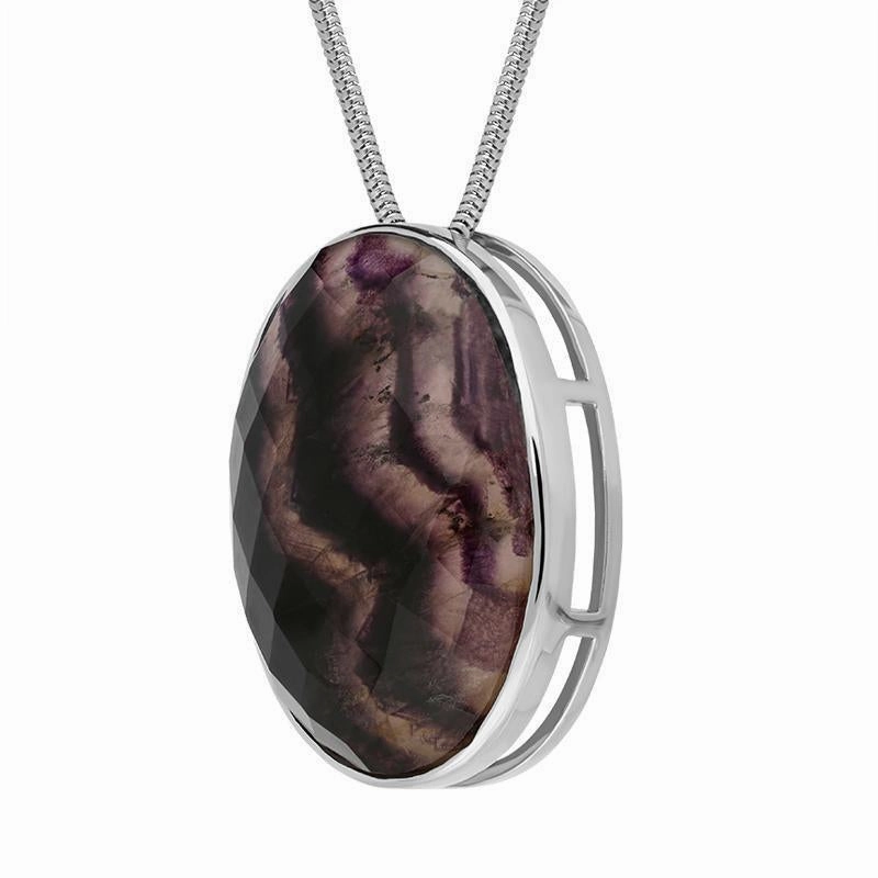 18ct White Gold Blue John Faceted Large Oval Necklace D