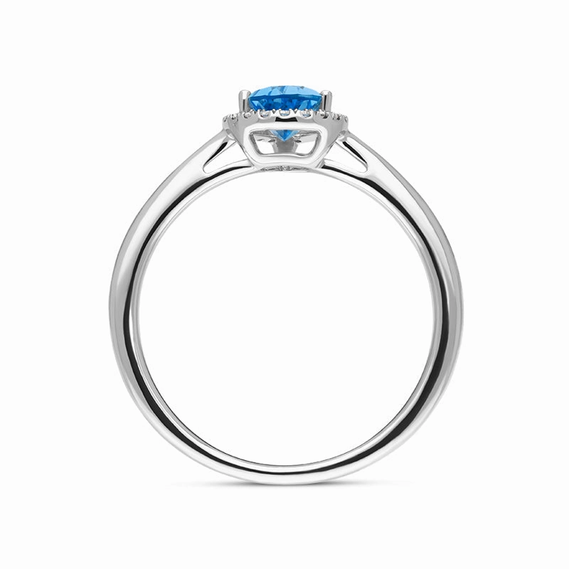 18ct White Gold Blue Topaz Diamond Pear Cut Halo Ring