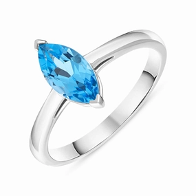 18ct White Gold Blue Topaz Marquise Cut Solitaire Ring