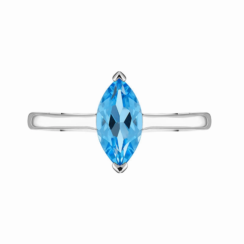 18ct White Gold Blue Topaz Marquise Cut Solitaire Ring
