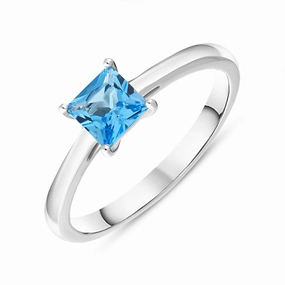 18ct White Gold Blue Topaz Square Cut Solitaire Ring