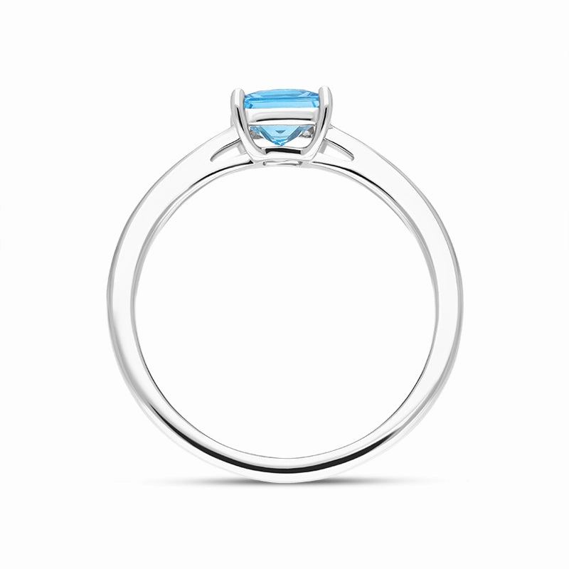 18ct White Gold Blue Topaz Square Cut Solitaire Ring