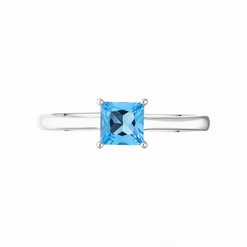18ct White Gold Blue Topaz Square Cut Solitaire Ring