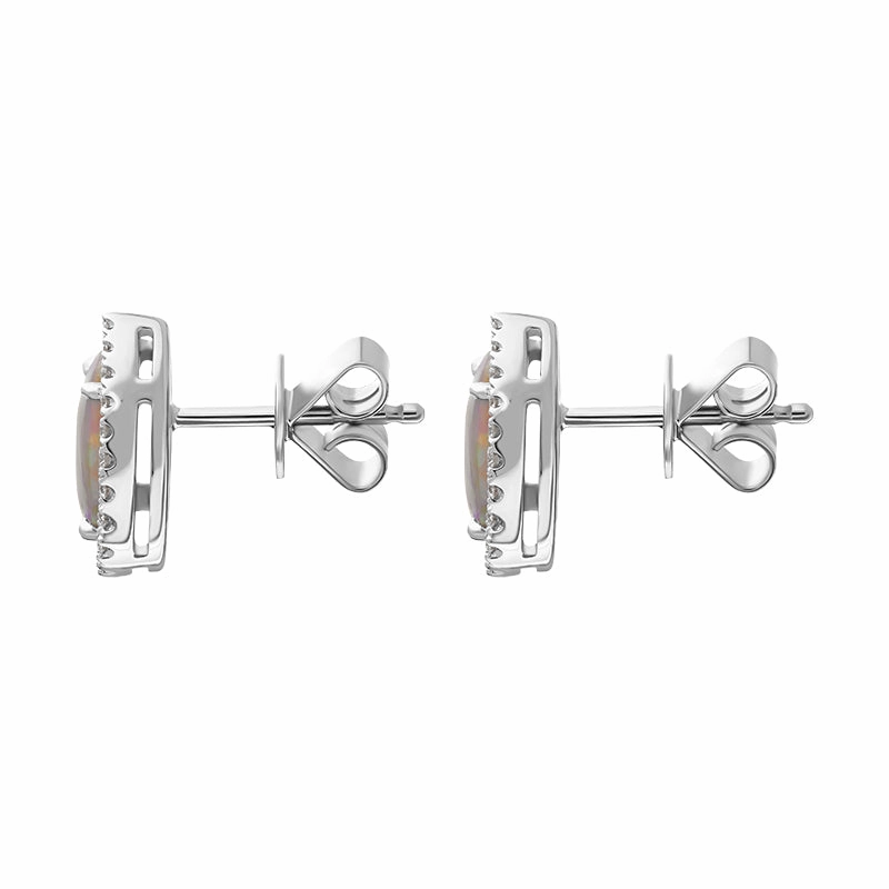 18ct White Gold Opal Diamond Pear Cut Halo Stud Earrings