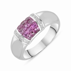 18ct White Gold Pink Sapphire Diamond Ring
