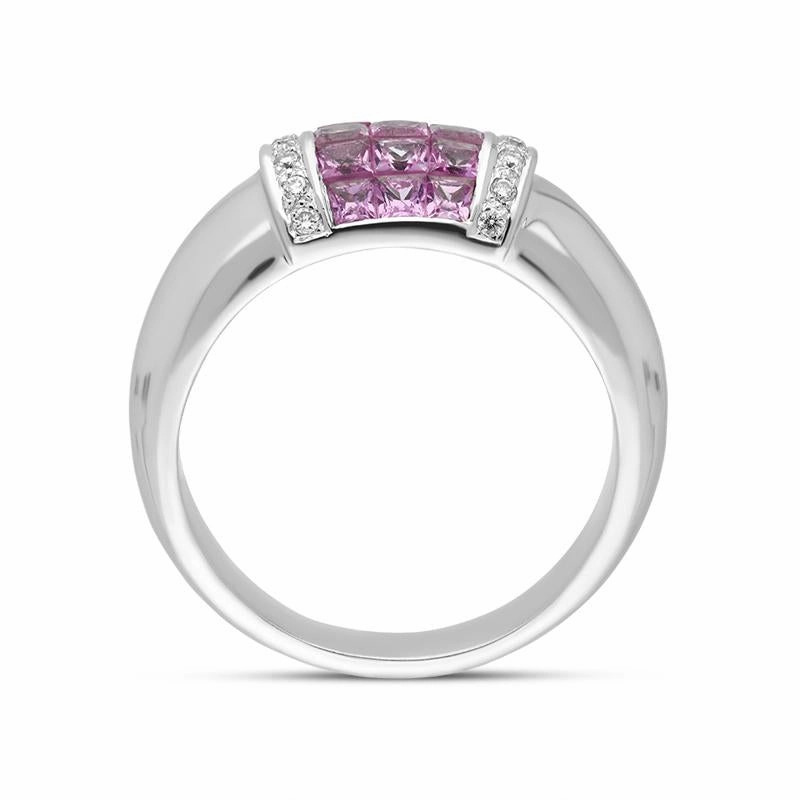 18ct White Gold Pink Sapphire Diamond Ring