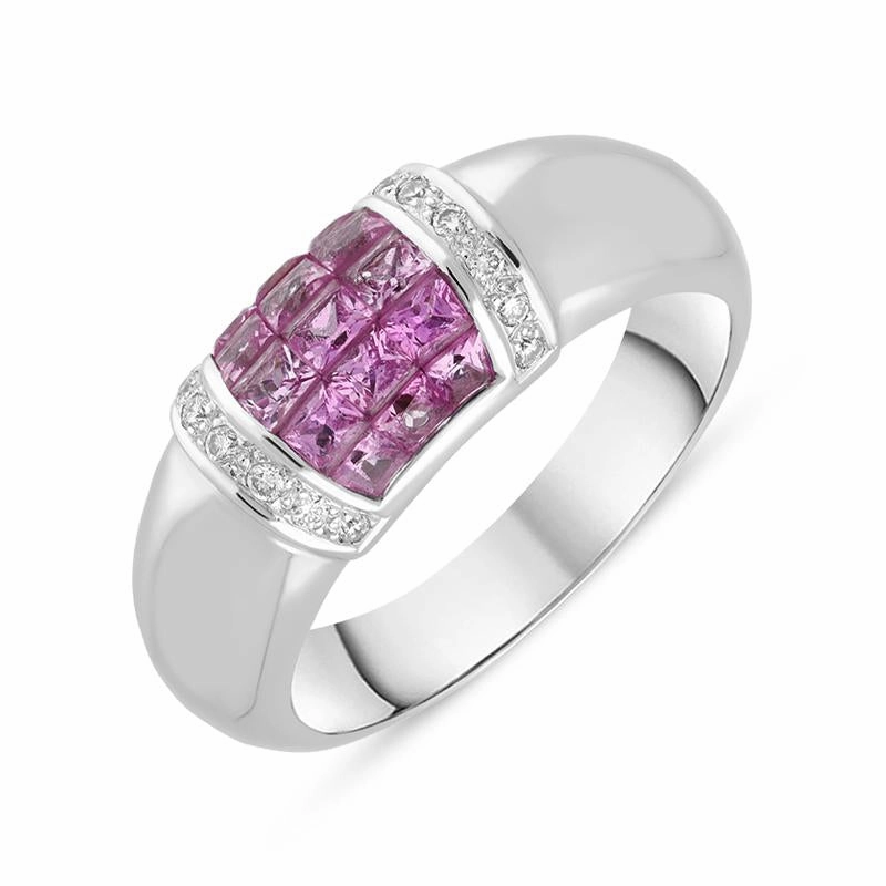 18ct White Gold Pink Sapphire Diamond Ring