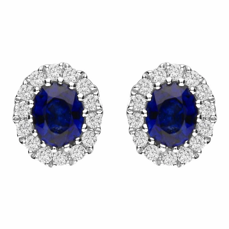 18ct White Gold Sapphire and Diamond Oval Cluster Earrings