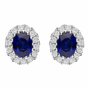 18ct White Gold Sapphire and Diamond Oval Cluster Earrings