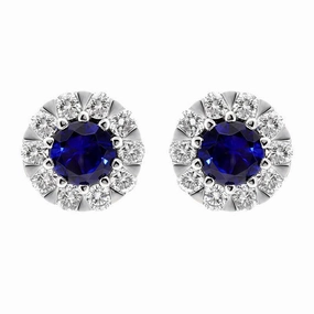 18ct White Gold Sapphire Diamond Cluster Stud Earrings