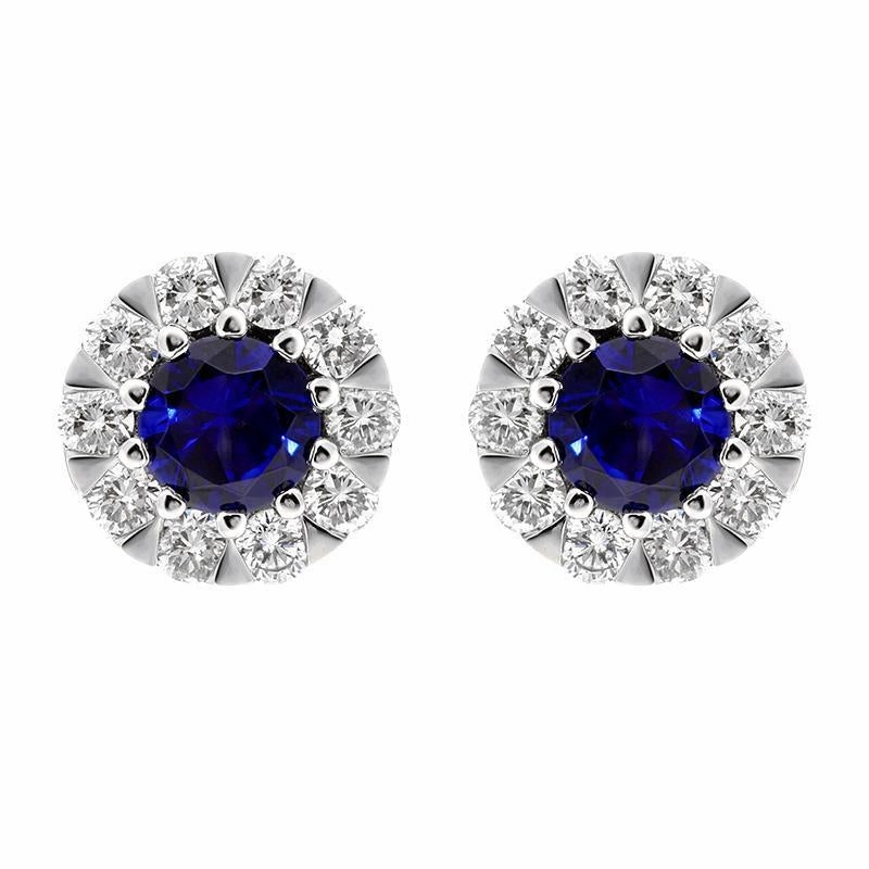 18ct White Gold Sapphire Diamond Cluster Stud Earrings