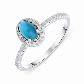18ct White Gold Turquoise 0.27ct Diamond Halo Ring