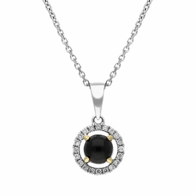 18ct White Gold Whitby Jet 0.09ct Diamond Set Round Necklace