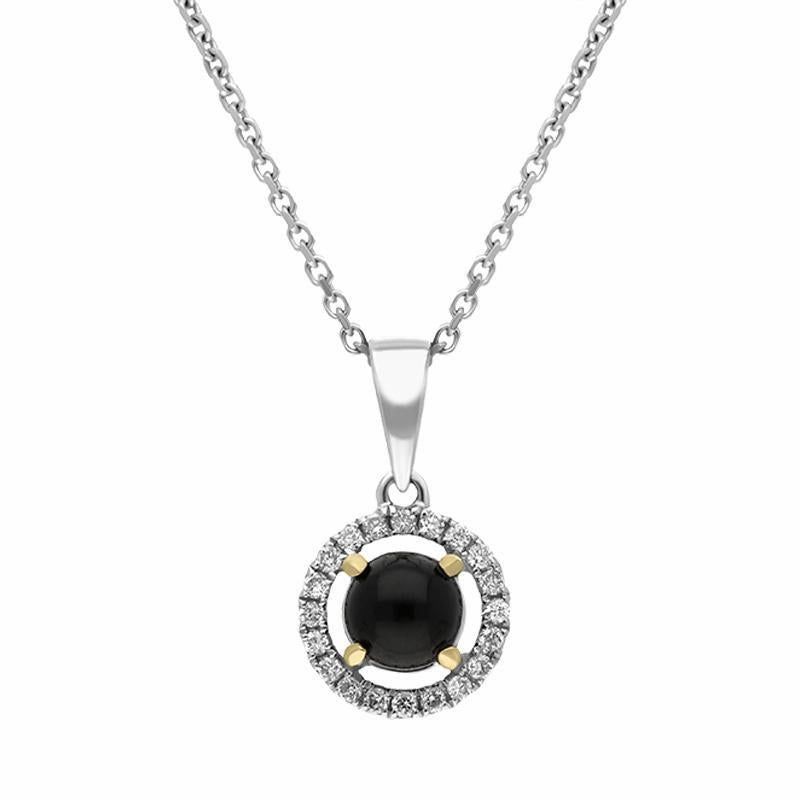 18ct White Gold Whitby Jet 0.09ct Diamond Set Round Necklace