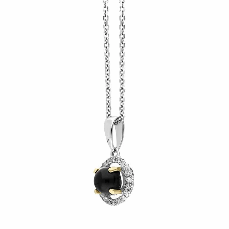 18ct White Gold Whitby Jet 0.09ct Diamond Set Round Necklace