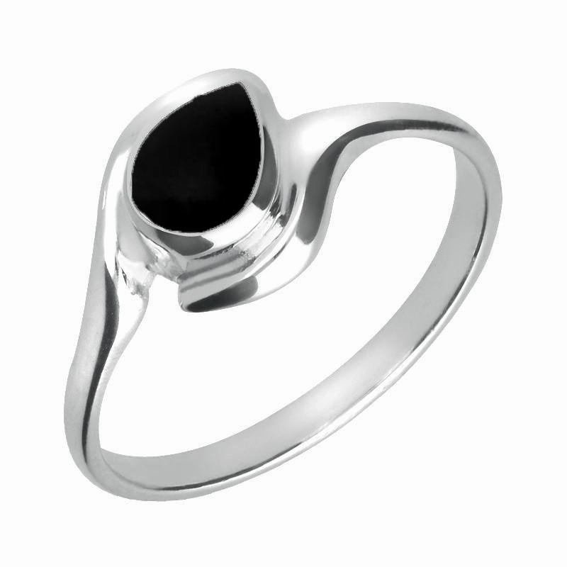 18ct White Gold Whitby Jet Offset Pear Ring