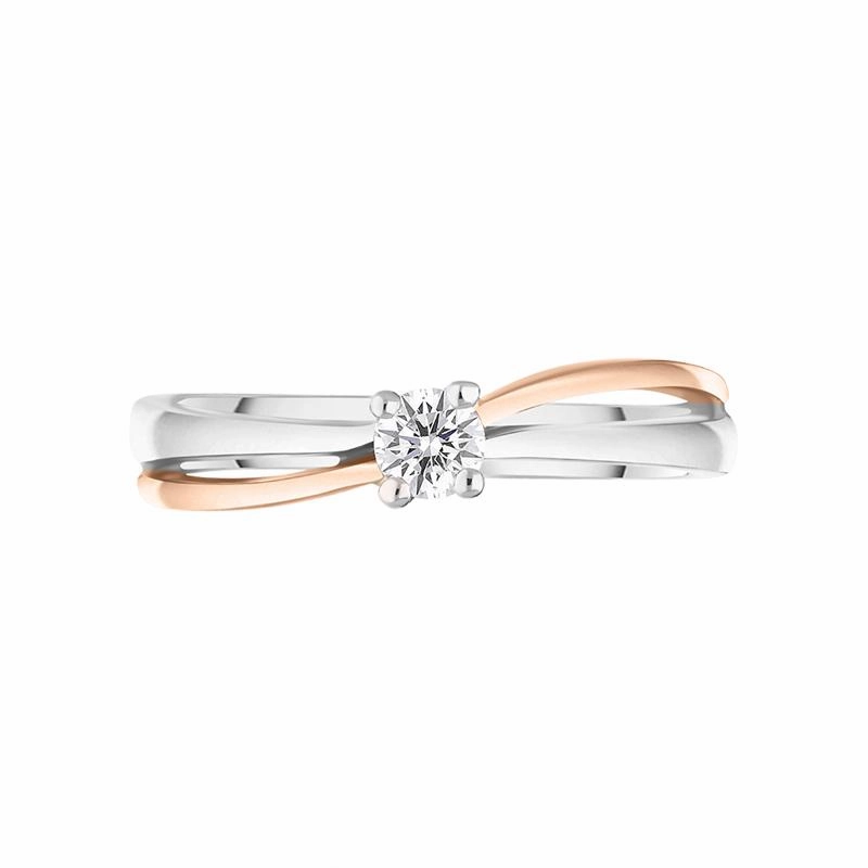 18ct White Rose Gold Diamond Round Brilliant Cut Solitaire Crossover Ring