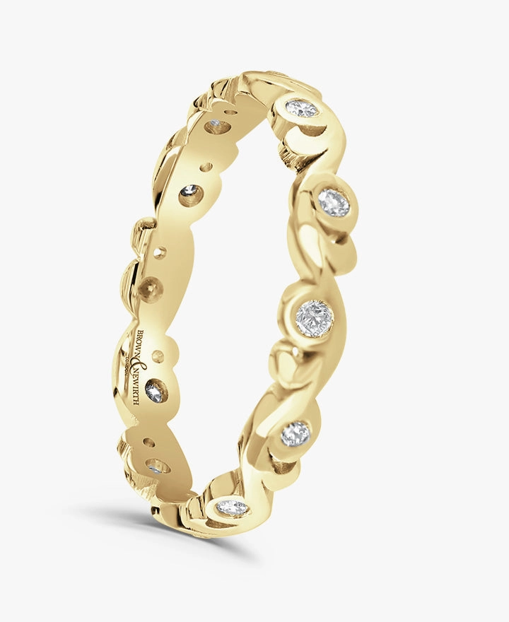 18ct Yellow 0.18ct Diamond 3mm Swirl Band Ring