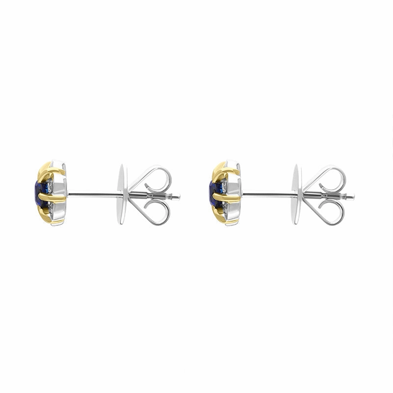 18ct Yellow and White Gold Sapphire Diamond Flower Cluster Stud Earrings