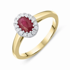 18ct Yellow Gold 0.55ct Ruby Diamond Oval Cluster Ring