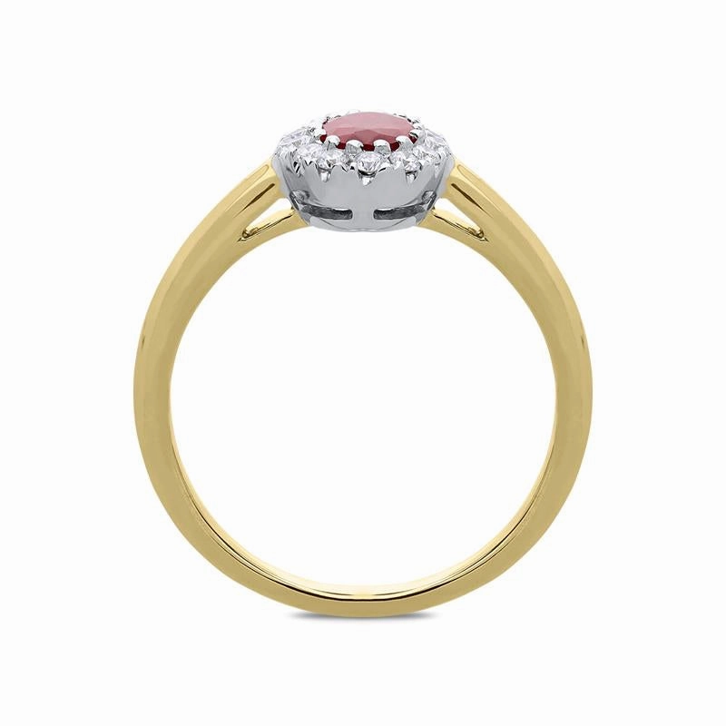 18ct Yellow Gold 0.55ct Ruby Diamond Oval Cluster Ring