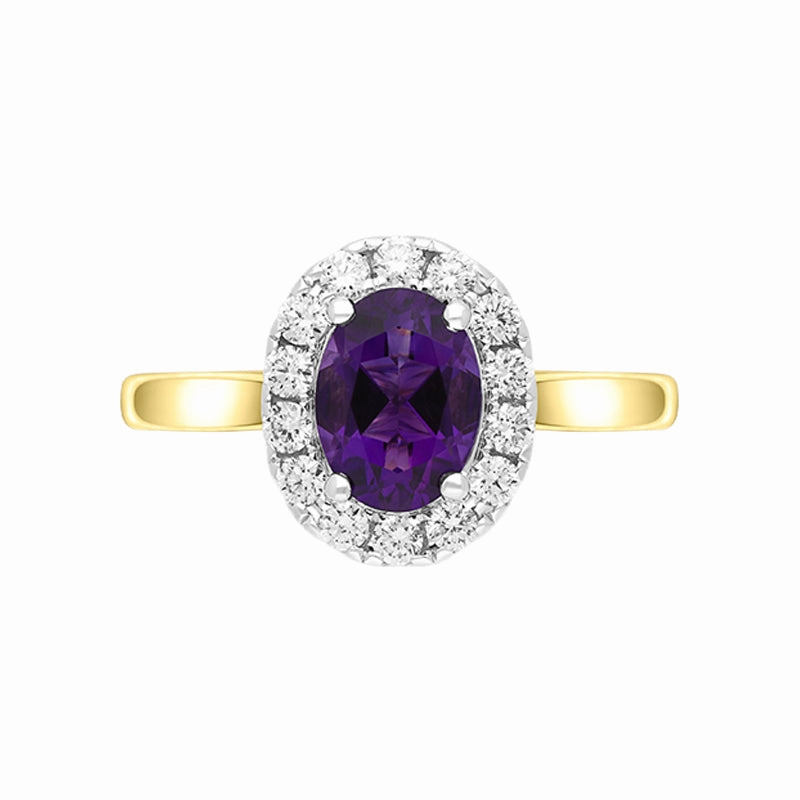 18ct Yellow Gold 1.10ct Amethyst Diamond Halo Ring