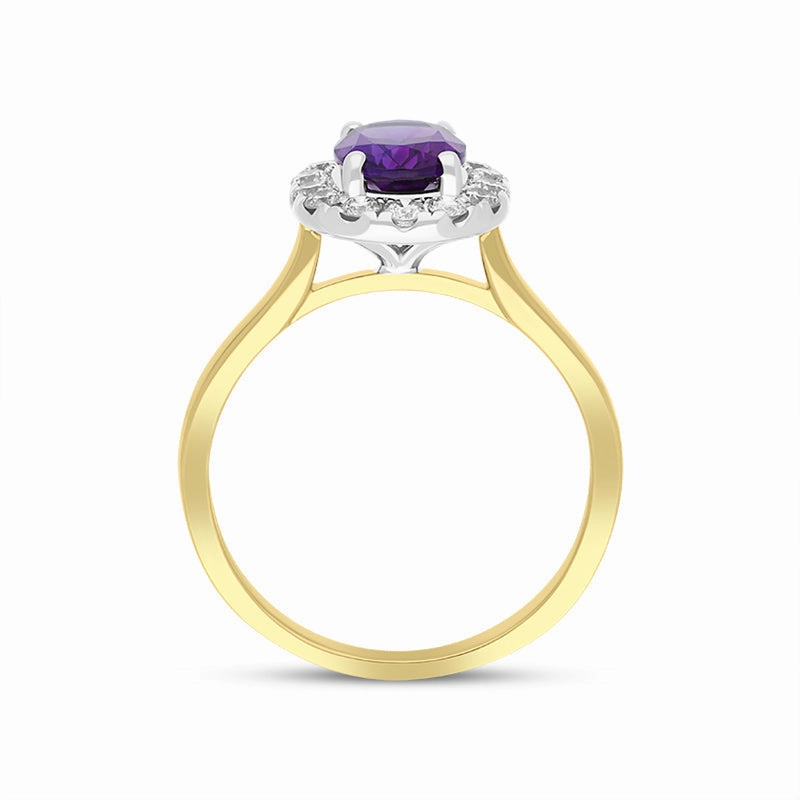 18ct Yellow Gold 1.10ct Amethyst Diamond Halo Ring