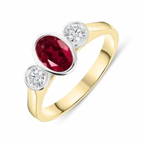 18ct Yellow Gold 1.26ct Ruby Diamond Trilogy Ring D