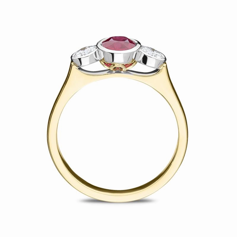 18ct Yellow Gold 1.26ct Ruby Diamond Trilogy Ring D