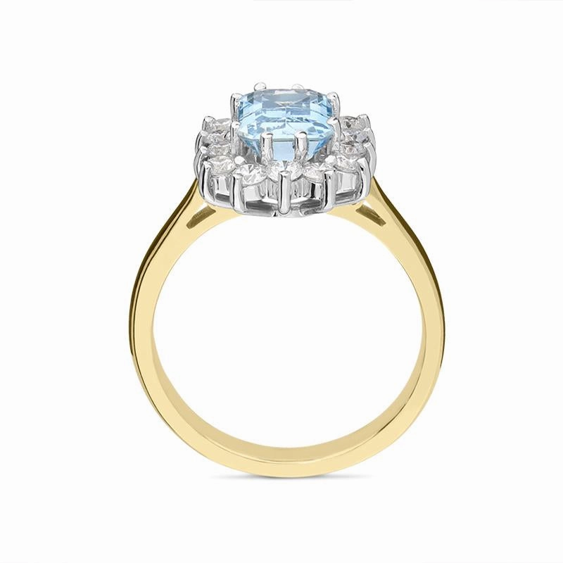 18ct Yellow Gold 1.34ct Aquamarine 0.60ct Diamond Cluster Ring