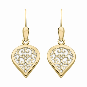 18ct Yellow Gold Bauxite Flore Filigree Heart Drop Earrings