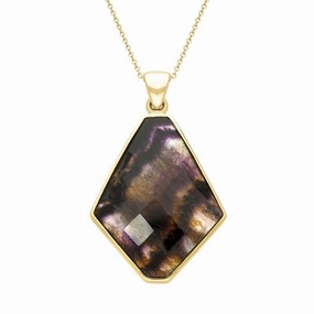 18ct Yellow Gold Blue John Faceted Unique Kite Shaped Necklace D