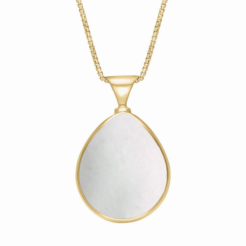 18ct Yellow Gold Blue John Mother of Pearl Queens Jubilee Hallmark Double Sided Pear-shaped Necklace D