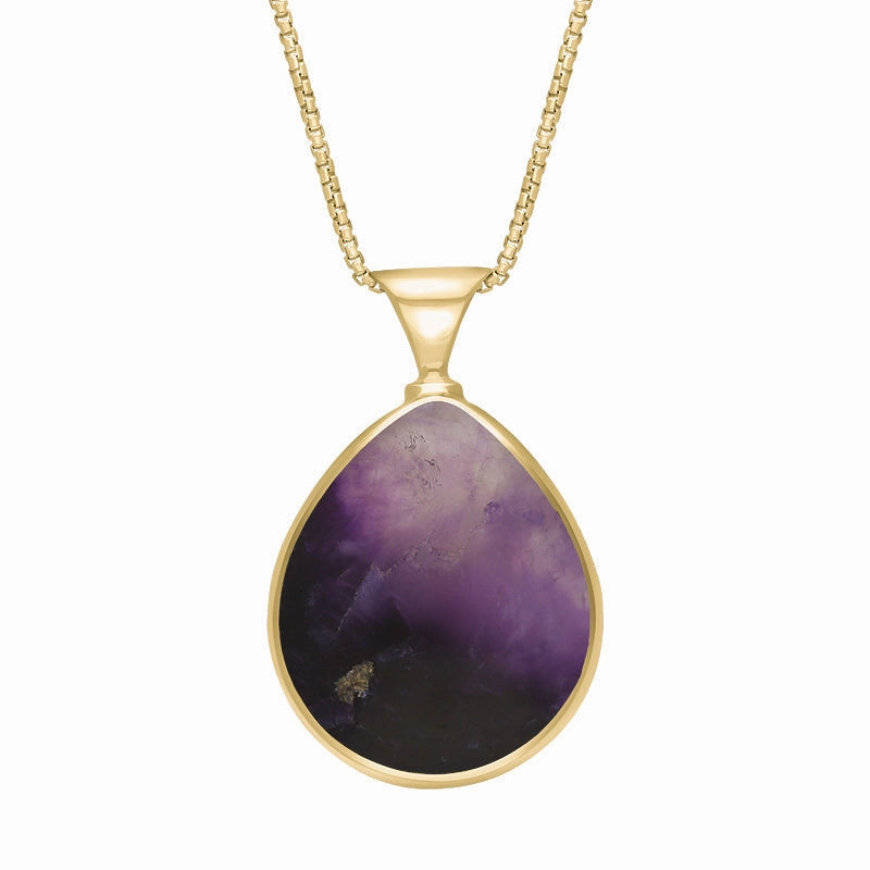 18ct Yellow Gold Blue John Mother of Pearl Queens Jubilee Hallmark Double Sided Pear-shaped Necklace D