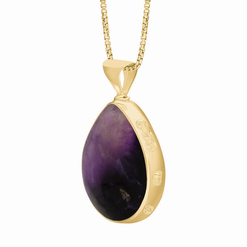 18ct Yellow Gold Blue John Mother of Pearl Queens Jubilee Hallmark Double Sided Pear-shaped Necklace D