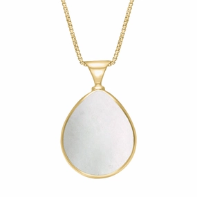 18ct Yellow Gold Blue John Mother of Pearl Queens Jubilee Hallmark Double Sided Pear-shaped Necklace D