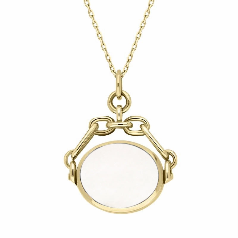 18ct Yellow Gold Blue John White Mother Of Pearl Double Sided Swivel Fob Necklace