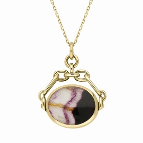 18ct Yellow Gold Blue John White Mother Of Pearl Double Sided Swivel Fob Necklace
